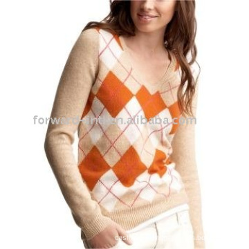 LADIES' WOOL V NECK PULLOVER